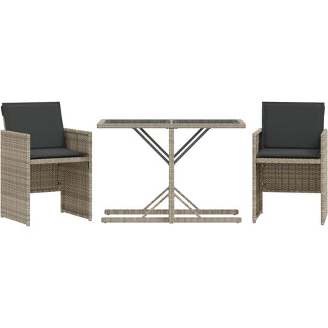 Maison Exclusive - 3-tlg. Bistro-Set mit Kissen Hellgrau Poly Rat