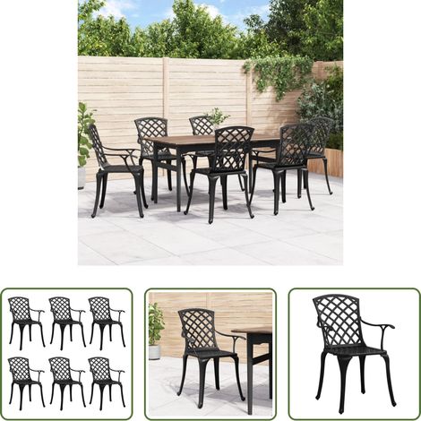 Fauteuil extérieur - Chaises de jardin lot de 6 fonte d'aluminium noir (1/5)