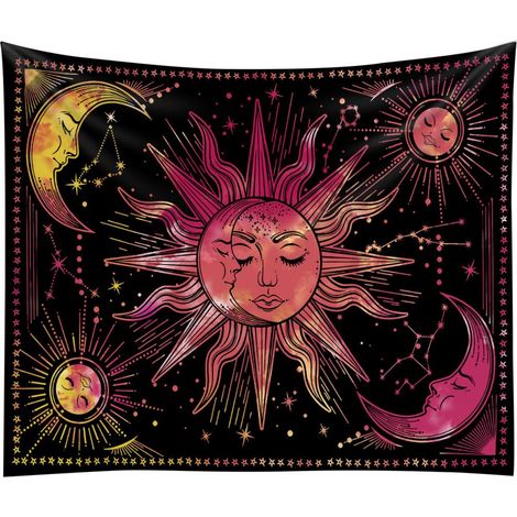 Tapisserie murale bohème, impression numérique, motif soleil et lune, tissu décoratif pour tête de lit, 130 x 150 cm (1/5)
