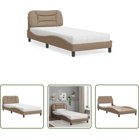 Kunstlederbett -  Bett mit Matratze "Hvar" Cappuccino-Braun 90x190 cm Kunstleder (1/5)