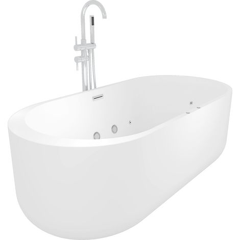 freistehende Badewanne F26 170x80cm Whirlpool Luft & Wasser mit Armatur AF04 (1/5)
