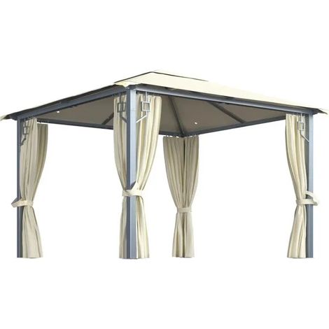 Gazebo 3x3 en aluminium beige avec rideaux et éclairage LED (1/5)