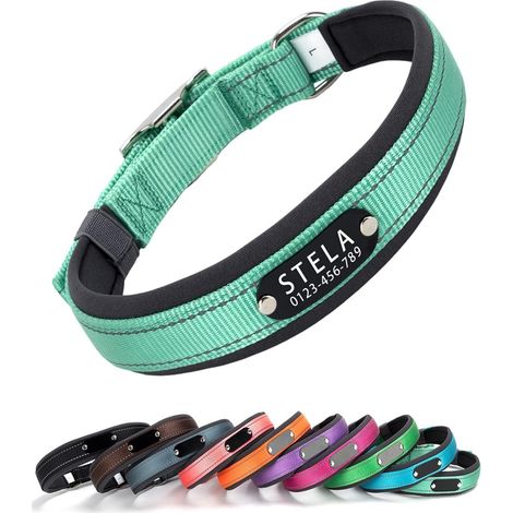 Filiyano-Collier réfléchissant personnalisé pour chien – Collier en nylon avec étiquette gravée, nom et numéro personnalisables, confortable et (1/4)