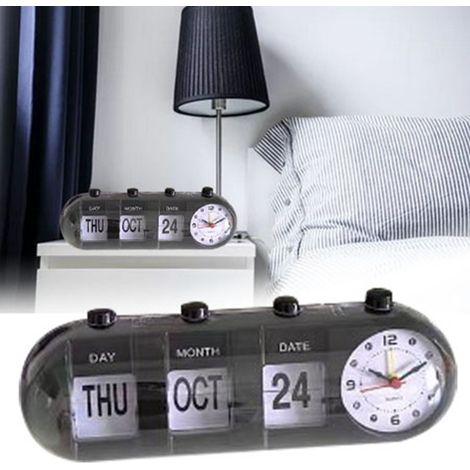 Kalender mit Wecker, innovative Form, dekorative Tischuhr für Zuhause, Wohnzimmer, Schlafzimmer und Büro, schwarz (1/5)