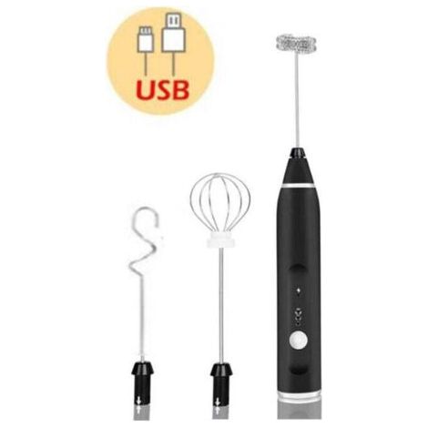 Mousseur à lait électrique portable, fouet mélangeur à mousse avec USB rechargeable 3 vitesses, mélangeur de mousse pour latte, cappuccino, chocolat chaud, œuf,Noir (1/4)