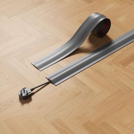 Set di 2 canaline per cavi da pavimento o da parete. Canalina flessibile in PVC per pavimenti in moquette. 【Dimensioni 3,8 cm】, 1 pezzo, grigio. (1/5)