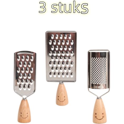 Ensemble de 3 râpes en acier inoxydable avec manche en bois, râpes portables pour concombre, radis et légumes, argentées (1/5)