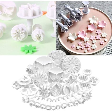 Ensemble De 33 Ustensiles pour DéCoration De GâTeau/Emporte-PièCes avec Poussoirs/Tampons Fleurs, Feuilles Et Diverses Formes pour DéCoration Pte à Sucre, Biscuit, Gteau (1/4)