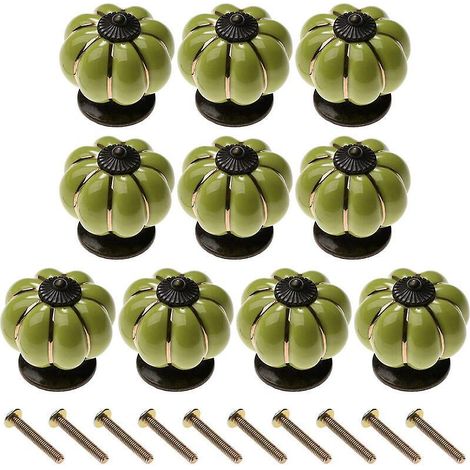 10x Poigne Vert De Porte Meuble En Forme De Citrouille Bouton Ceramique Pour Armoires Tiroirs (1/5)