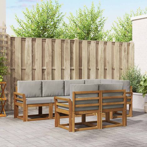 Outdoor-Sofagarnitur mit Kissen 7 pcs Natürlich und Hellgrau