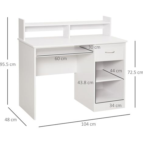 Bureau d'ordinateur compact, bureau PC fixe en bois blanc avec plateau coulissant pour clavier et étagère, 104 x 48 x 95,5 cm (1/5)