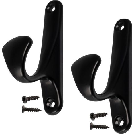 Lot de 2 Patères murales 90x25x47 mm - crochet/cintre porte-manteau chapeau peignoir salle de bain serviette douche WC buanderie - en métal - couleur noir (1/5)