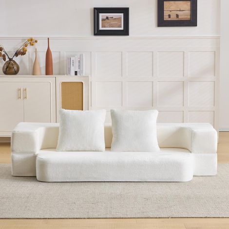 Design moderne, convertible en canapé, produit deux-en-un, aucun assemblage requis, facile à déplacer, convient aux salons, chambres d'amis, chambres à coucher, etc., blanc. (1/5)