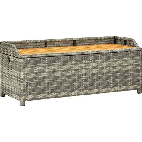 Banc de rangement de jardin, Coffre de rangement, Banquette avec compartiment de rangement 120 cm Résine tressée Gris NKK10918 (1/5)