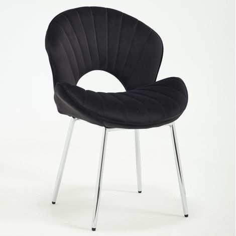 2 sillas de comedor de terciopelo negro con patas de metal, respaldo curvo, set de 2, MODENUIT (1/5)