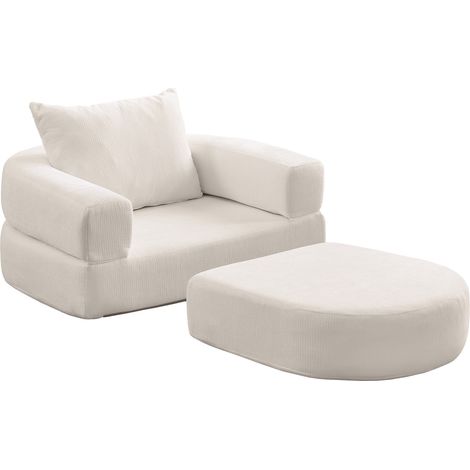 Divano letto pieghevole convertibile in ciniglia beige HOMVRA (1/5)