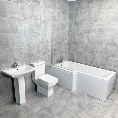 L Shaped Showerbath Suite With Amelia Toilet & Basin Set - Left Hand, Without Bath End Panel (1/5)