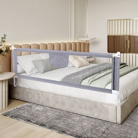 200cm Baby Bettgitter Einziehbare Babybettgitter Kinder Bettgitter Bettschutzgitter Höhenverstellbar Rausfallschutz für Bett grau (1/5)