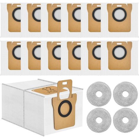 12 Sac Aspirateur Compatible avec Xiaomi X20+ / X10+, Dreame L10s Ultra / L20 Ultra / L10 Ultra Accessoire Sacs pour Aspirateurs Accessoires Poussire Robot Vacuum Cleaner Bags Kit 2,5L + 4 Serpillere (1/5)