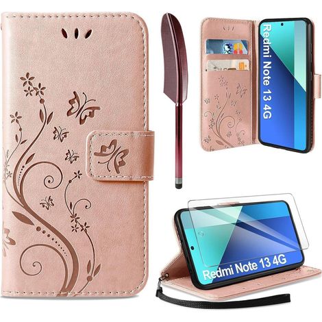 AROYI Xiaomi Redmi Note 13 4G Roségold Wallet Lederhülle mit Schutzfolie (1/5)