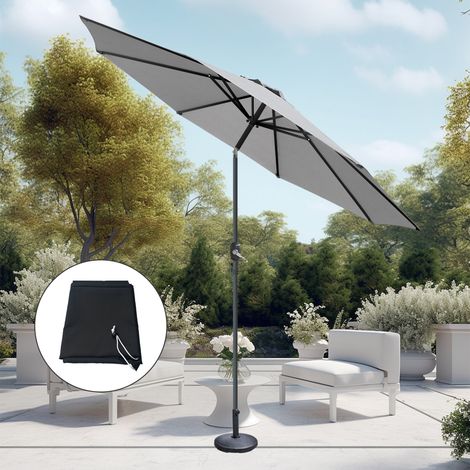 3M Patio Parasol Sunshade Garden Umbrella Canopy Tilt Crank Grey w/ Base Cover (1/5)
