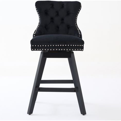 Lot de 2 tabourets de bar pivotants en velours noir avec dossier capitonné et pieds en bois robustes (1/5)