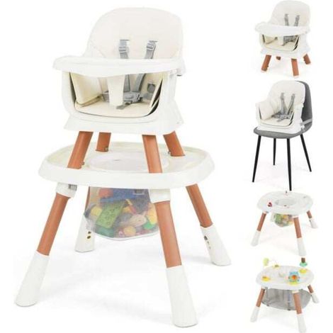 Chaise haute bébé évolutive 16 en 1 repas et jeux avec plateau amovible harnais 5 points et table réversible blanc (1/5)