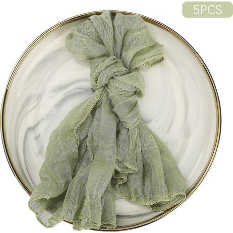 Servilletas de gasa de poliéster – 5 unidades, verdes, lavables, decoración rústica para fiestas (1/5)