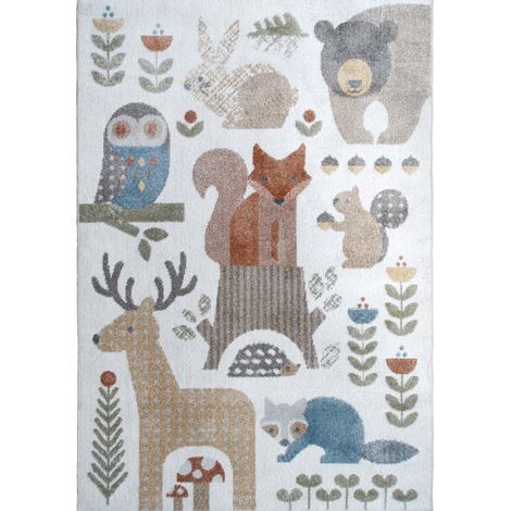 TABLO FORET - Tapis enfant lavable motif forêt gris jaune 100x150 (1/5)