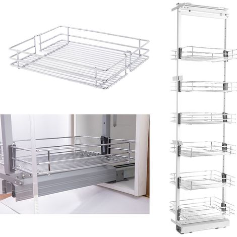 Tall and Narrow 6-Tier Metal Kitchen Pull-out Kitchen Cabinet Basket Shelf (1/5)