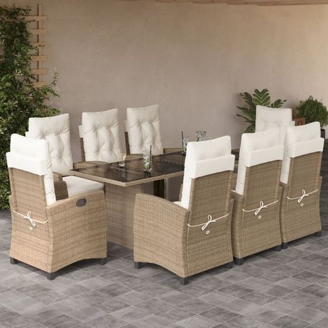 9-tlg. Garten-Essgruppe mit Kissen Beige Poly Rattan vidaXL (1/5)