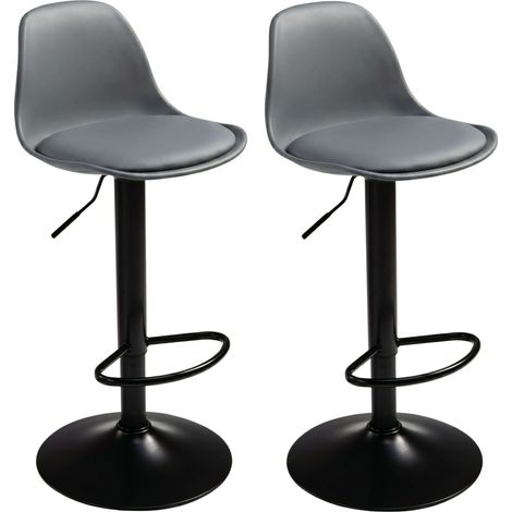 Pack 2 Taburetes de Bar o Cocina, Silla Alta Bistro, Altura Regulable, Asiento Acolchado, 360º, Gris (1/5)