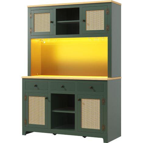 Vaisselier vert antique rotinPE anti-basculement meuble haut cuisine salon