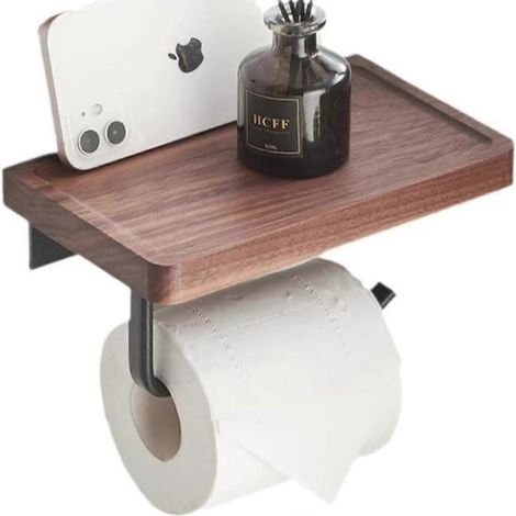 Porte-papier toilette en bois de noyer massif - Distributeur de papier toilette en bois massif noyer noir - 20 cm (1/4)