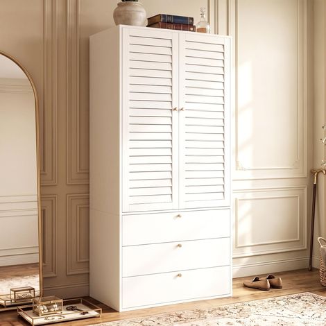 Armoire avec 2 Portes,3 Tiroirs,Tringles de Penderie (1/5)