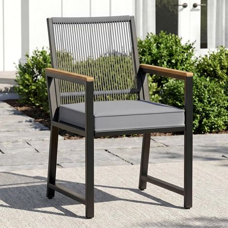 Lot de 1 chaise de jardin,résistante aux intempéries,chaise d'extérieur avec coussin,chaises de salle à manger,jusqu'à 160kg,Gris (1/5)