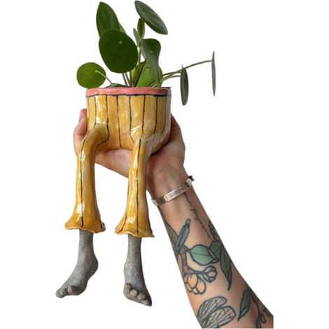 Pot de fleurs créatif pour meubles - Pieds suspendus fantaisistes - Pot de fleurs avec trou de drainage, tête de fleur en résine, pot de fleurs d'intérieur et d'extérieur pour décoration d'intérieur (1/5)