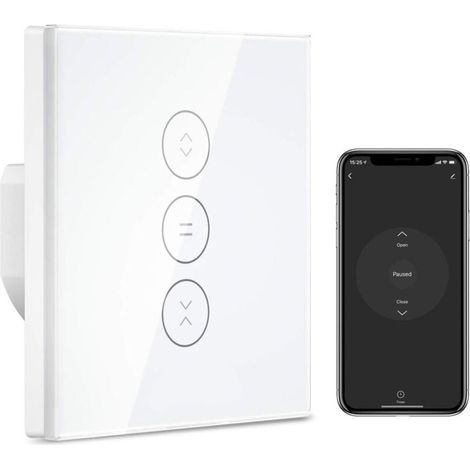 Interrupteur Volet Roulant WiFi, Volet Roulant Stores Commutateur WiFi Compatible avec Alexa et Google Home, Interrupteur WiFi Tactile, Timer et Partager【Besoin d'une Ligne Neutre】 (1/4)