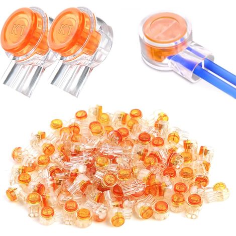 100 Connecteurs Épissure UY Connecteurs Câble Téléphoniques Raccord Câble Gel pour Robot Tondeuse Jardin Connecteur Regroupement 2 Ports AWG 21-26 Installation Rapide et Sûre(Orange) (1/5)