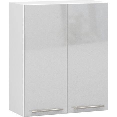 Meuble de cuisine haut AKORD W60 OLIWIA modulable Blanc 60 cm 2 portes façade Métallique Brillant 2 étagères 60x30x72 cm (1/5)