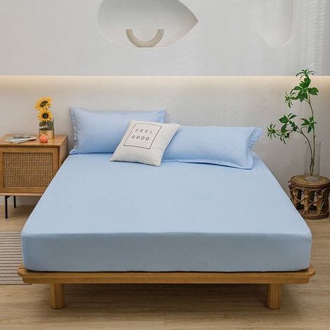 Sábana bajera ajustable, 160 x 200 x 30 cm, de algodón puro superfino, apta para colchones de hasta 30 cm de grosor, color verde claro (1/5)
