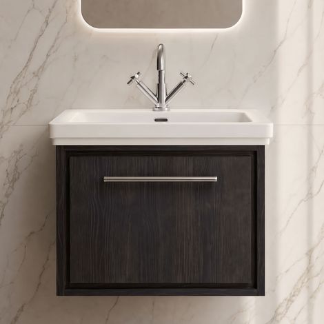 Hudson Reed Lille Wall Hung 1-Drawer Vanity Unit with 1TH Classique Basin 600mm Wide - Graphite Grey Woodgrain (1/5)