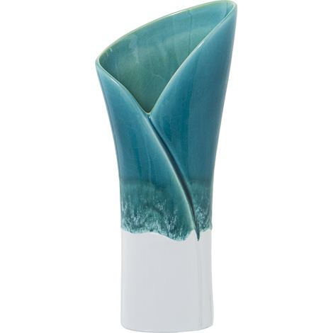 Vase en céramique 36 Cm bleu/blanc réactif 15X10X36 Cm base:10X5,5 Cm (1/4)