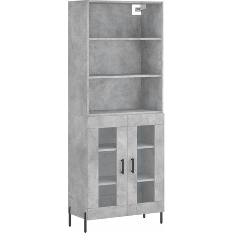 Buffet bahut commode armoire meuble de rangement organisateur cuisine salle de séjour salon haut 69,5 x 34 x 180 cm bois d'ingénierie gris