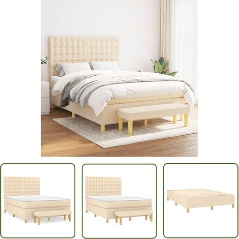 The Living Store Sommier à lattes de lit avec matelas Crème 140x200 cm Tissu - Lit Plateforme - Lit Double - Matelas À Ressorts Ensachés - Têtière Ajustable - Banc Rangement (1/5)