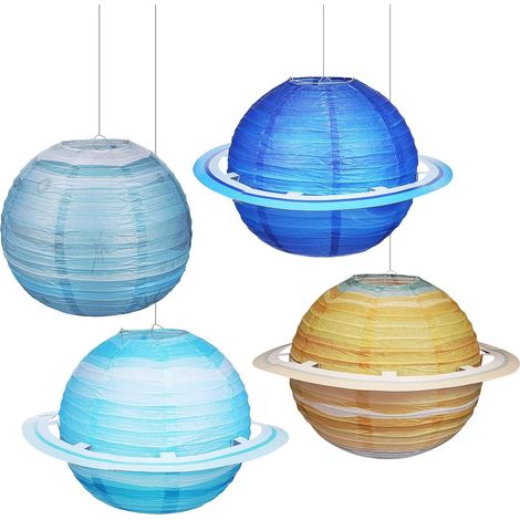 Lot de 4 Lanternes en Papier Planétaires Légères et Robustes pour Décoration de Fête d'anniversaire Thème Espace Designs Uniques et Couleurs Variées (1/5)