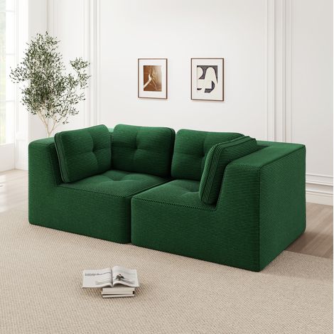 Sofá esquinero modular verde de pana con diseño sin armazón y asiento profundo (1/5)