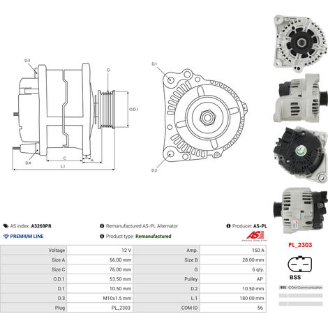 Alternateur AS-PL A3269PR ALPINA 12317790548 12317795620 12317797519 12317797520
