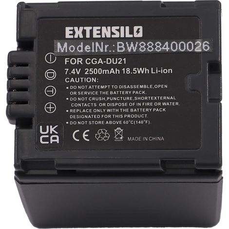 EXTENSILO Akku Ersatz für Panasonic VW-VBD140, VW-VBD070, CGR-DU06, CGA-DU21, CGA-DU07, CGA-DU14, CGA-DU12 für Kamera (2500 mAh, 7,4 V, Li-Ion) (1/4)