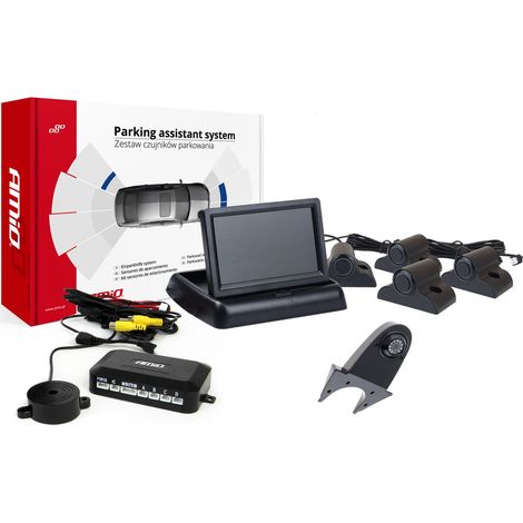 Kit di sensori di parcheggio TFT02 da 4,3" con telecamera HD-502-IR, 4 sensori, nero, per camion (1/5)